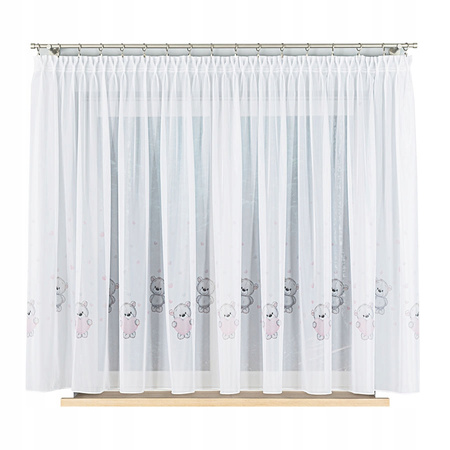 Firana Gotowa Dziecięca Woal Misie Taśma sz600x155