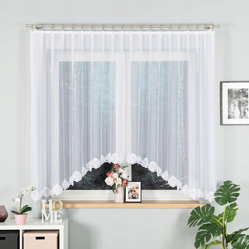 Firana Gotowa Biała Krótka Żakard sz.300/160cm