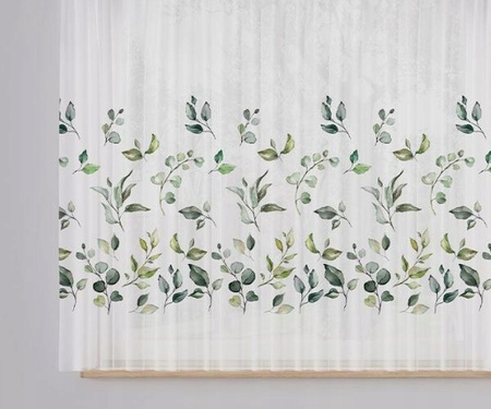 Firana szer 270x150 Na Woalu Biała Liście Z Taśmą