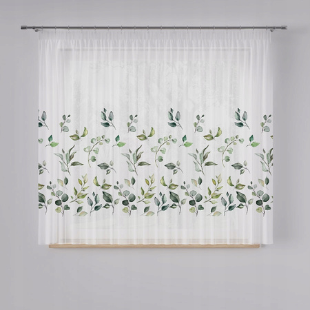 Firana szer 600x115 Na Woalu Biała Liście Z Taśmą