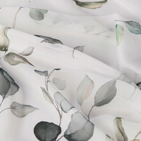 Firana szer 270x150 Na Woalu Biała Liście Z Taśmą