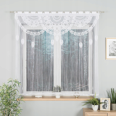 Żakardowa Makrama Biała Gotowa Firana Boho 160x160