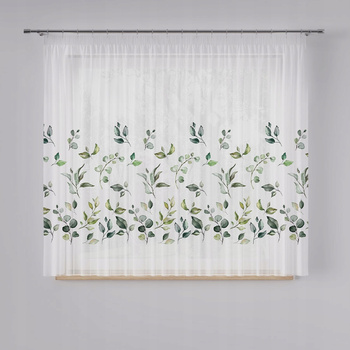 Firana szer 270x150 Na Woalu Biała Liście Z Taśmą