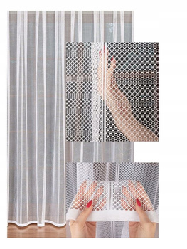 Firanka Żakardowa Biała Siatka Trwała Do Salonu Pasy z Taśmą sz. 400x240