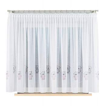 Firana Gotowa Dziecięca Woal Misie Taśma sz600x155